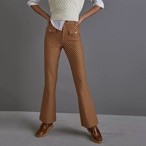 NWT Anthropologie Essential Slim Flared Printed Trousers Pants In Gold